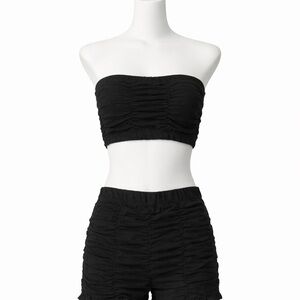 Bozzolo Black Ruched Bandeau and Shorts Set